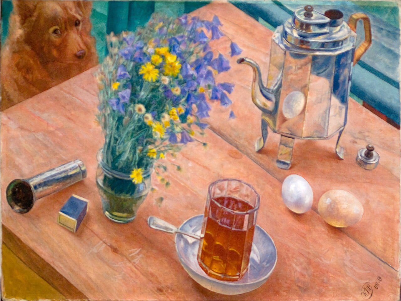 Petrov-Vodkin's 1918 Morning Still Life — tea in a faceted glass on a saucer
